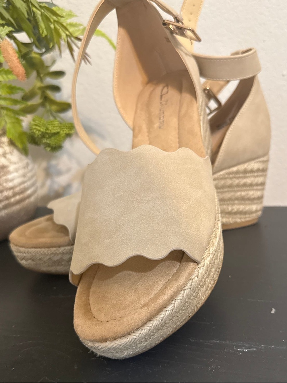 NEW Beige Scallop Espadrille Wedge Sandals by Chinese Laundry